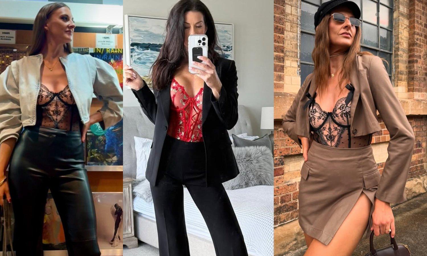 Women showing how to wear lingerie as outerwear