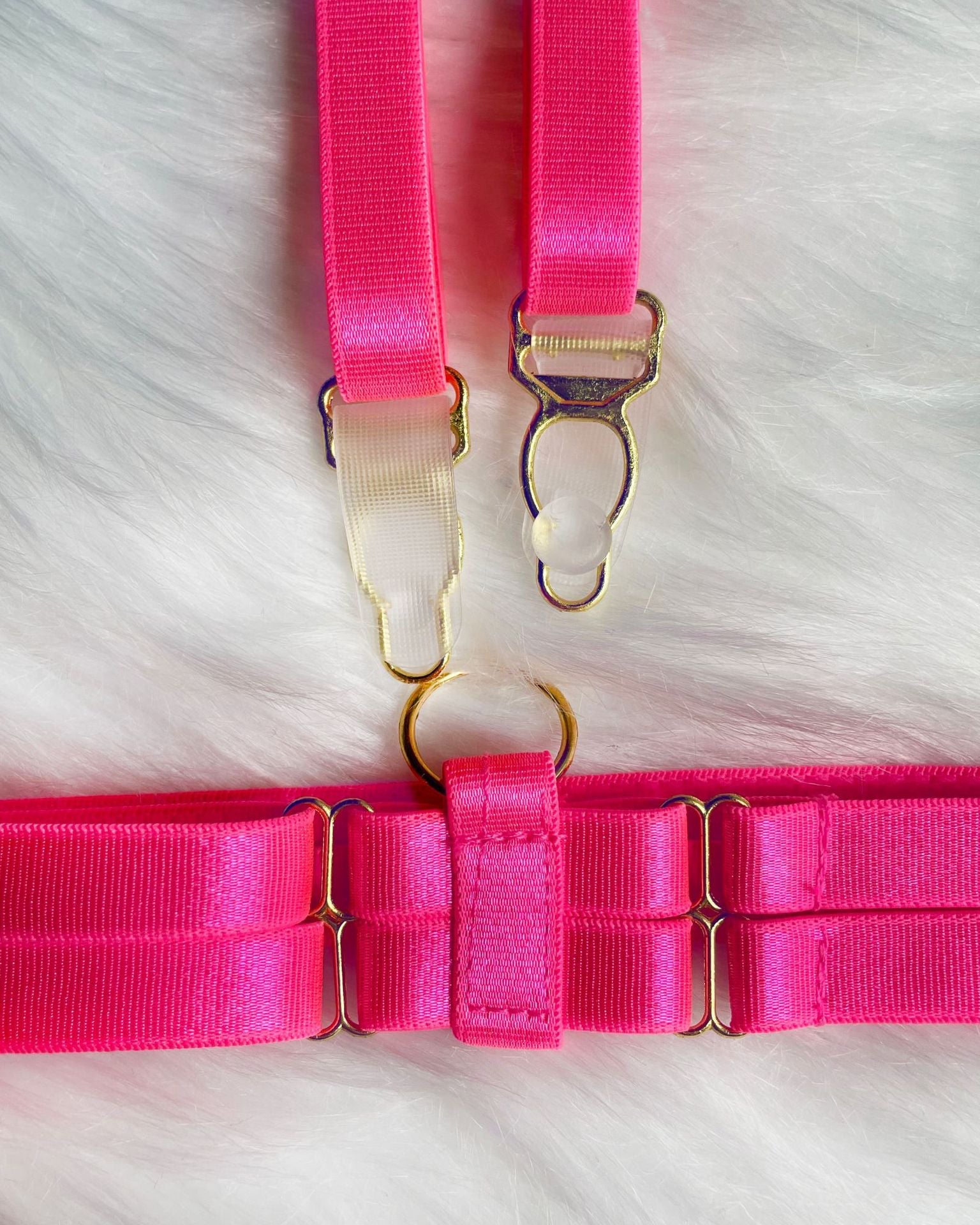 Electric Bubbleyum purple and pink lace bra, G, garter belt and garters lingerie set from The Blackmarket