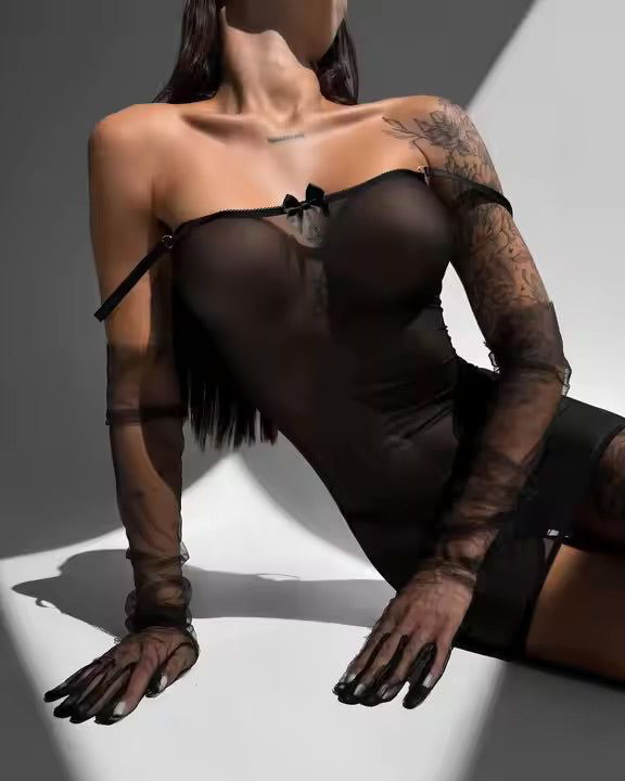 A Little Distraction - sheer black lace slip from The Blackmarket Lingerie