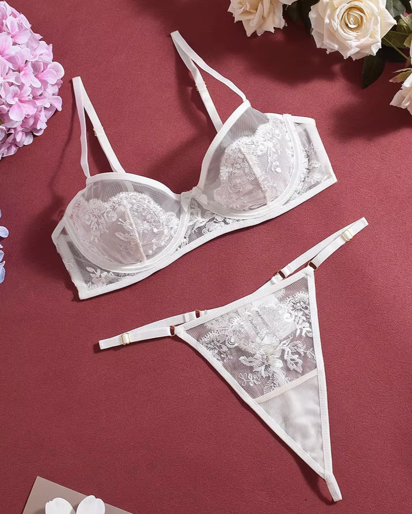 Catch Your Breath Bra and Gstring White Lace Lingerie