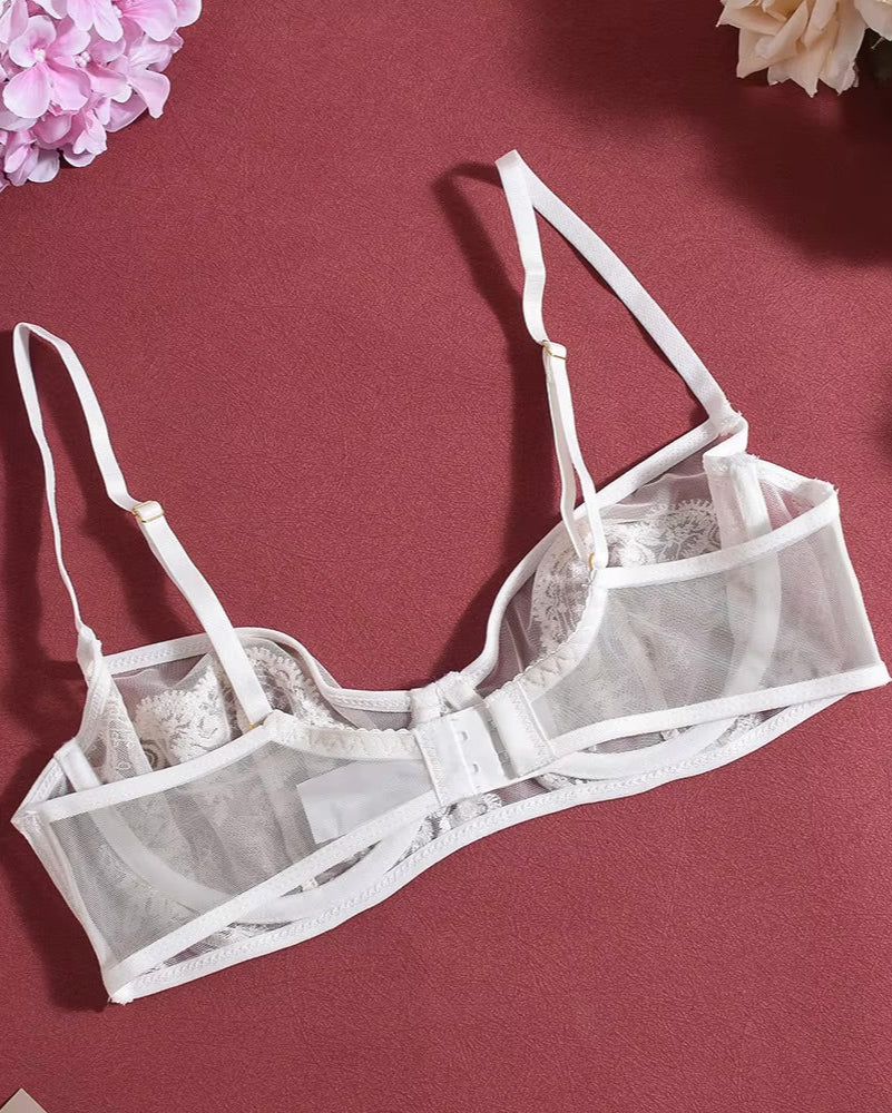 Back of white lace bra Catch Your Breath Lingerie Set from The Blackmarket