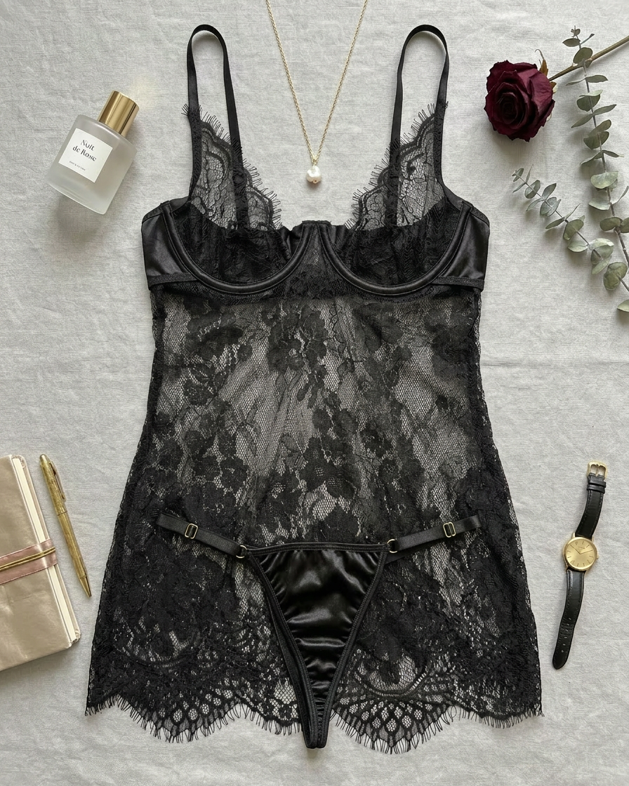 Sheer Black Lace Lingerie Slip Australia