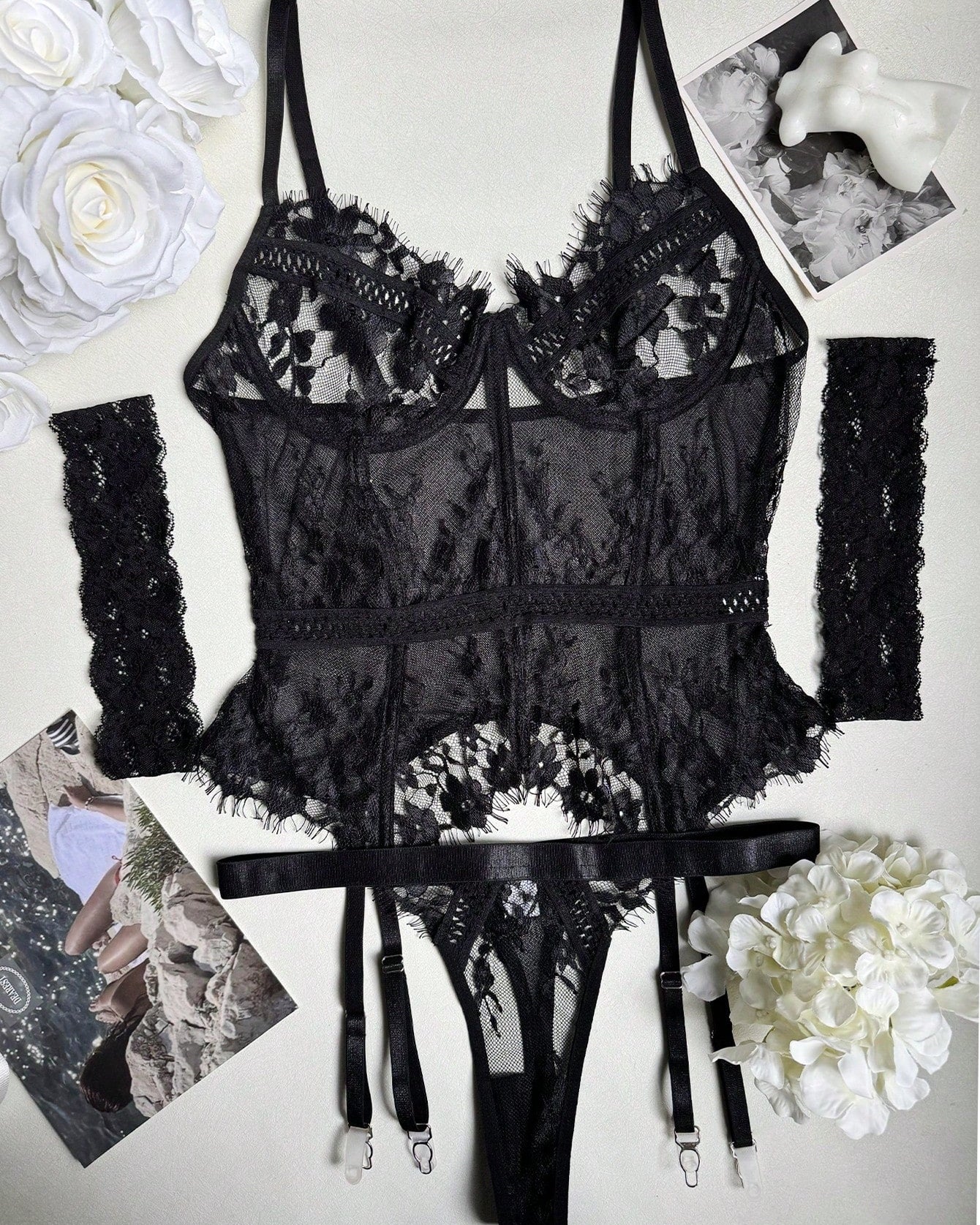 structured lace lingerie set designed for shaping and support