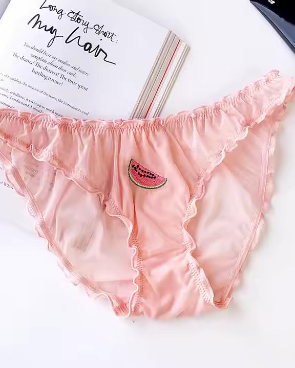 Pink womens briefs underwear with watermelon motif