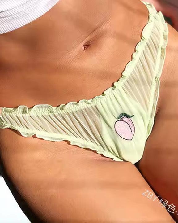 Womens underwear brief in pale green with peach motif