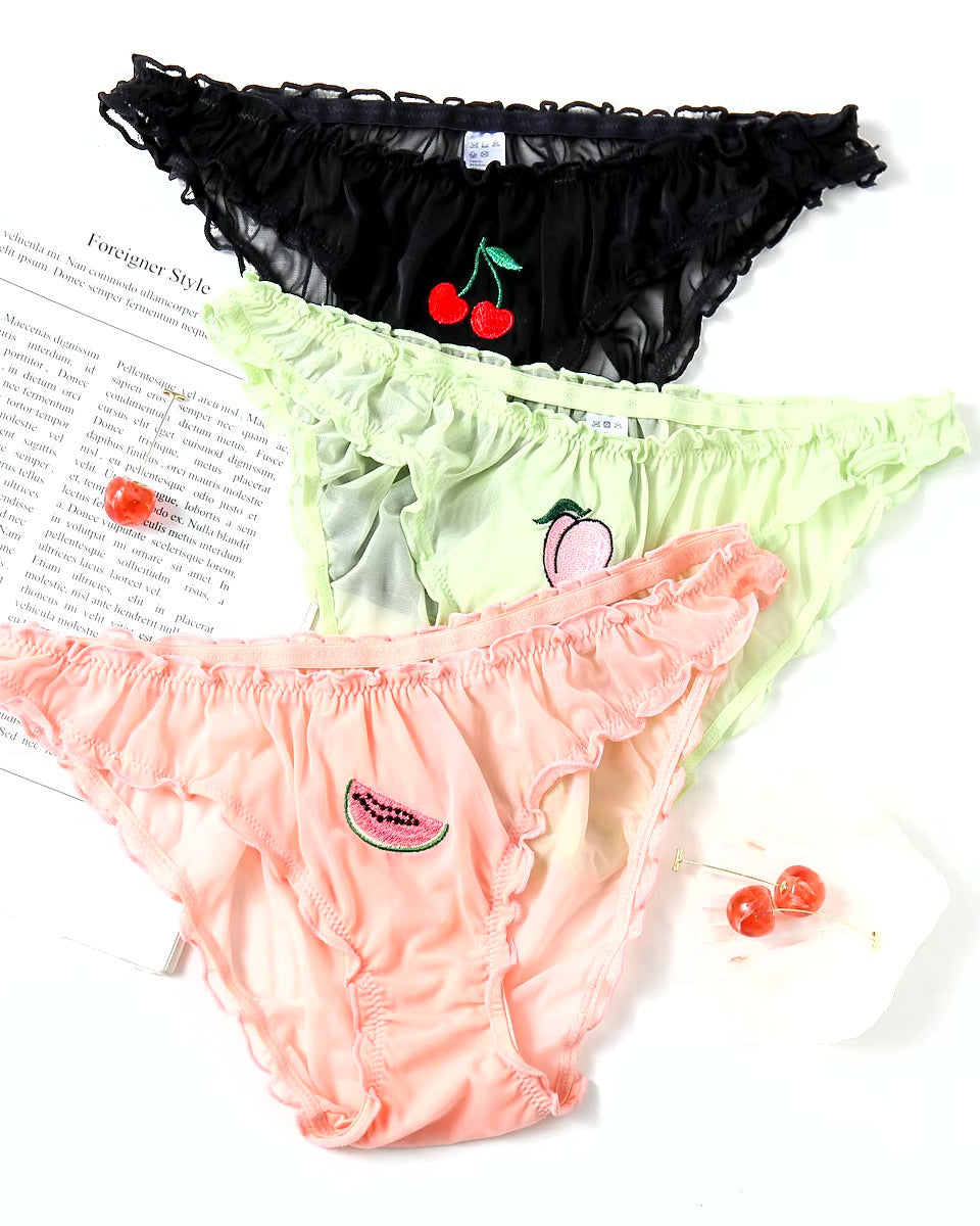 Three pack of women's briefs underwear with fruit motifs