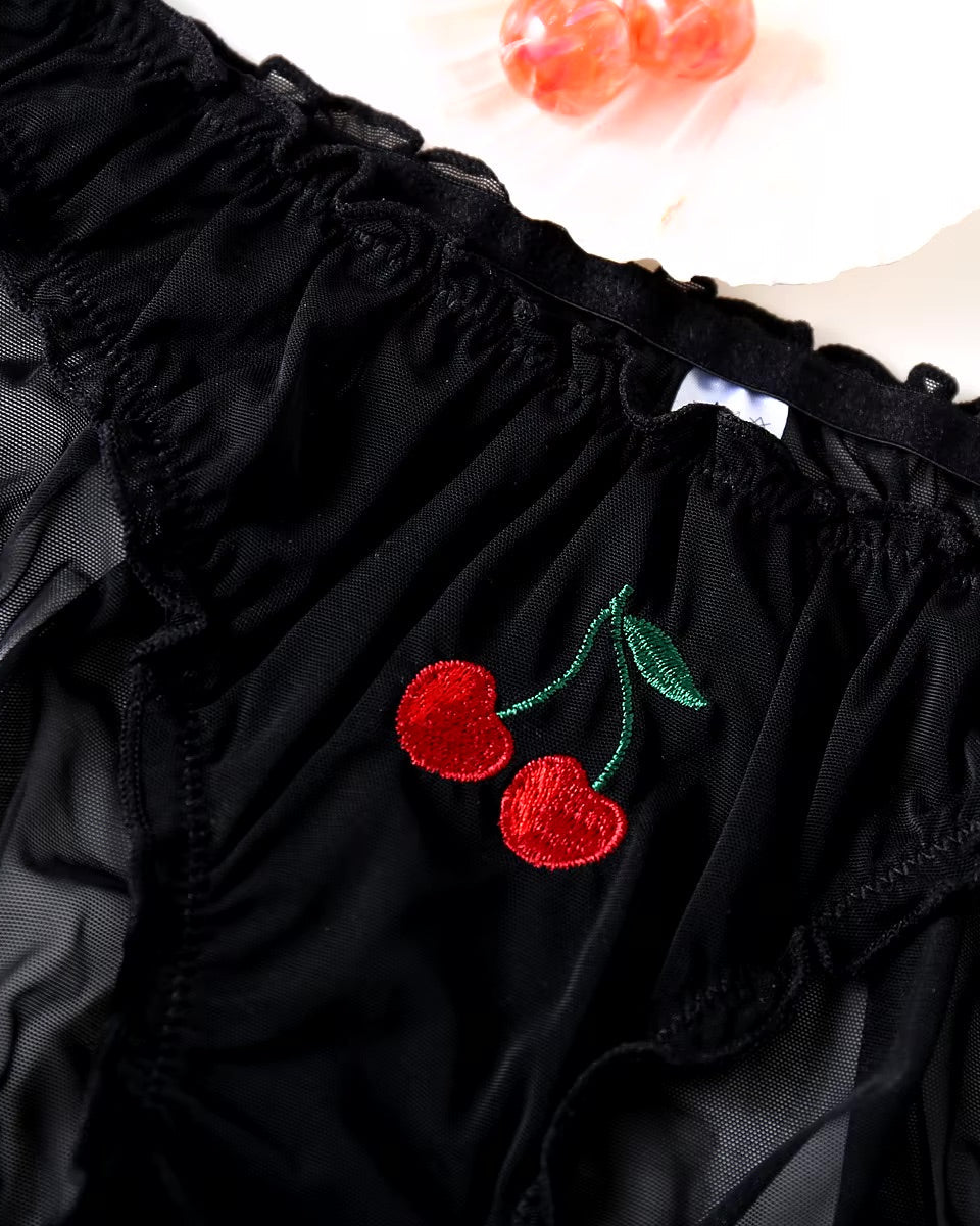 Womens underwear brief in black with cherry motif
