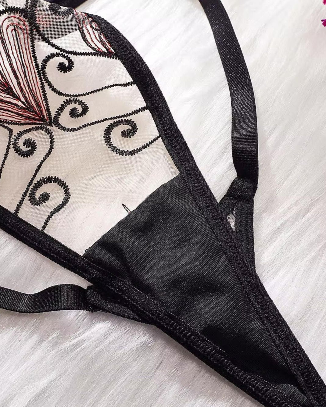 Women's Oh Me Oh My set - Bra, G, Garter Belt and Garter Lingerie Set - The Blackmarket Lingerie