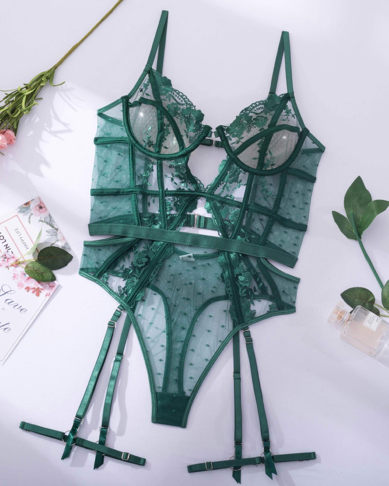 And Just Like That... Green Lace Bodysuit - The Blackmarket Lingerie