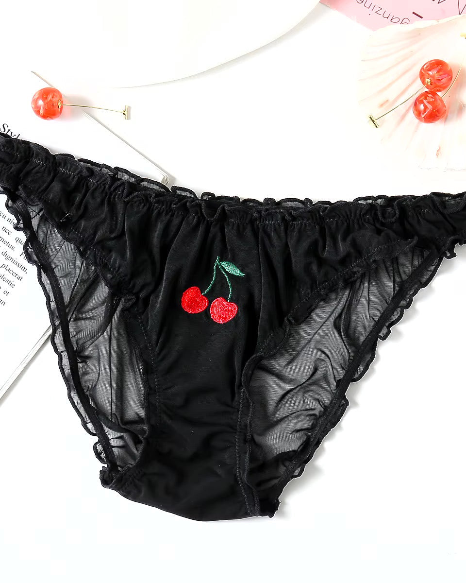 Womens underwear brief in black with cherry motif