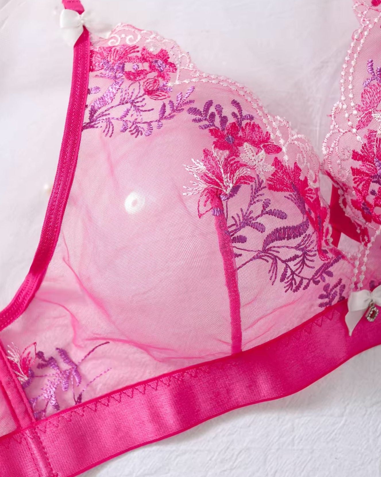 Hello Sweetheart pink sheer lace wirefree bra and matching brief from The Blackmarket