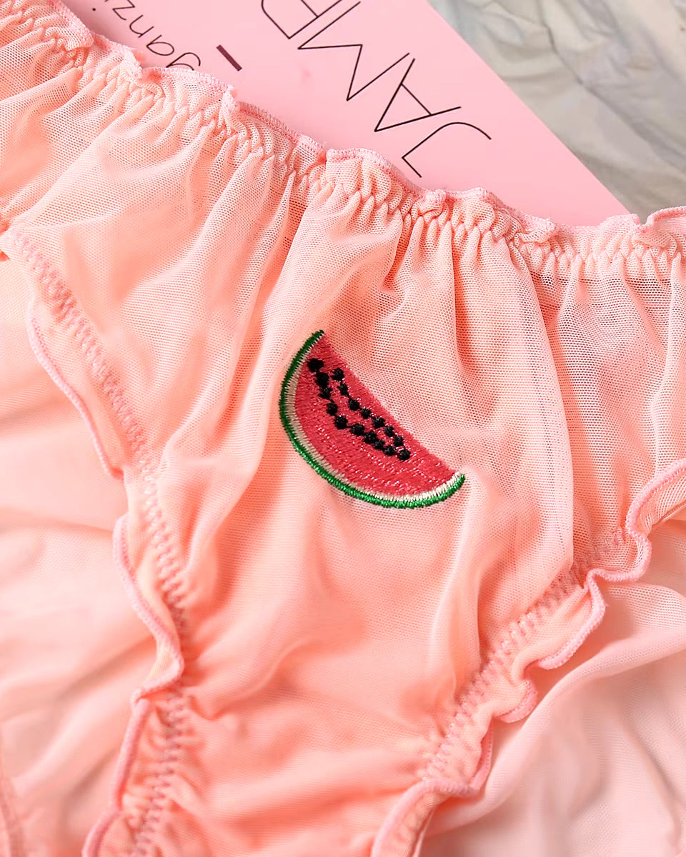 Pink womens briefs underwear with watermelon motif