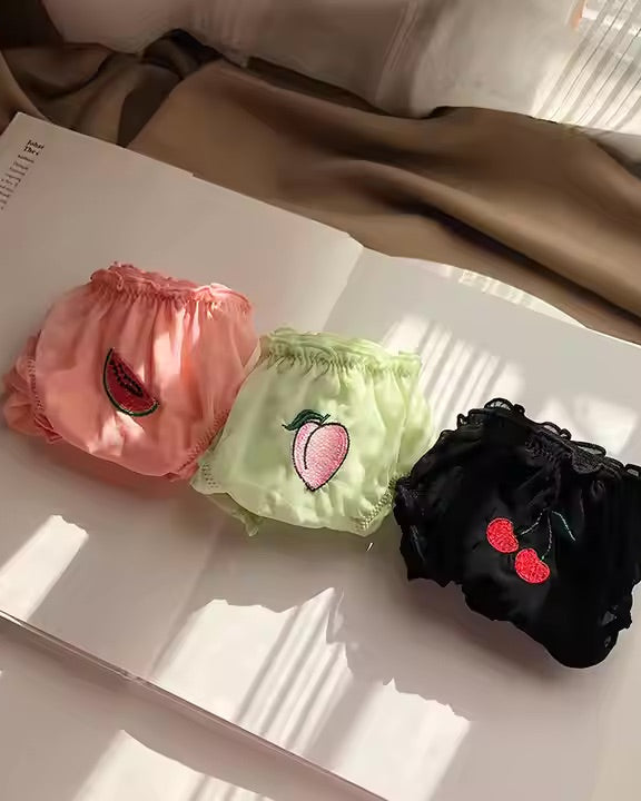 Three pack of womens briefs underwear with fruit motifs