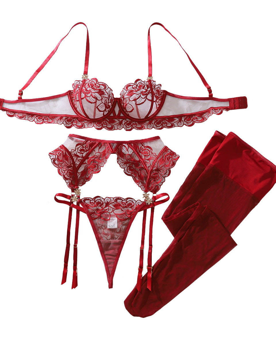 Don't Hold Back – Wine Embroidered Lingerie Set