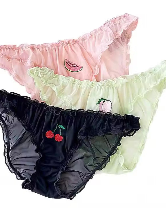Three pack of womens briefs underwear with fruit motifs