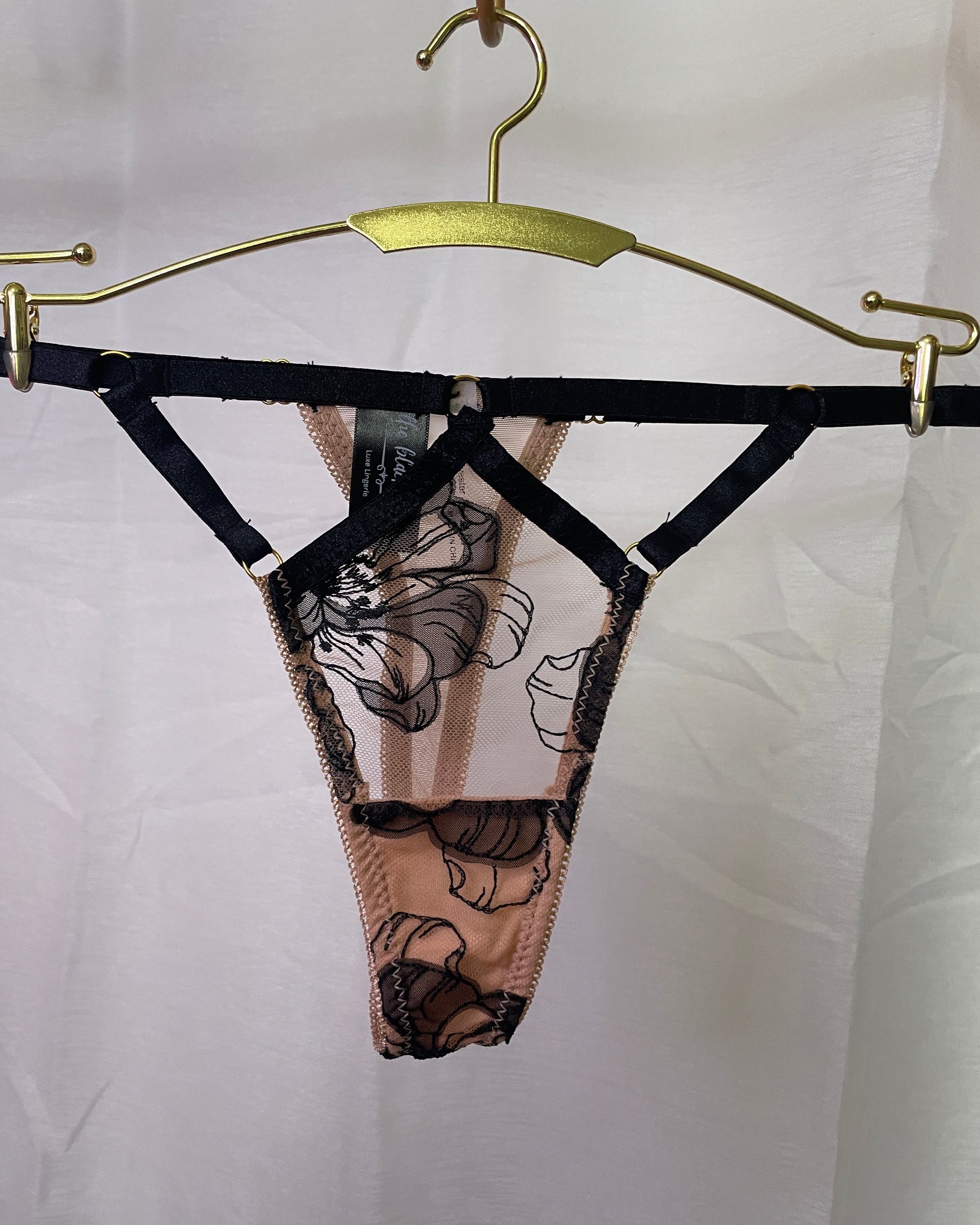 You're My Weakness black and gold lace lingerie set bra, g and garter belt