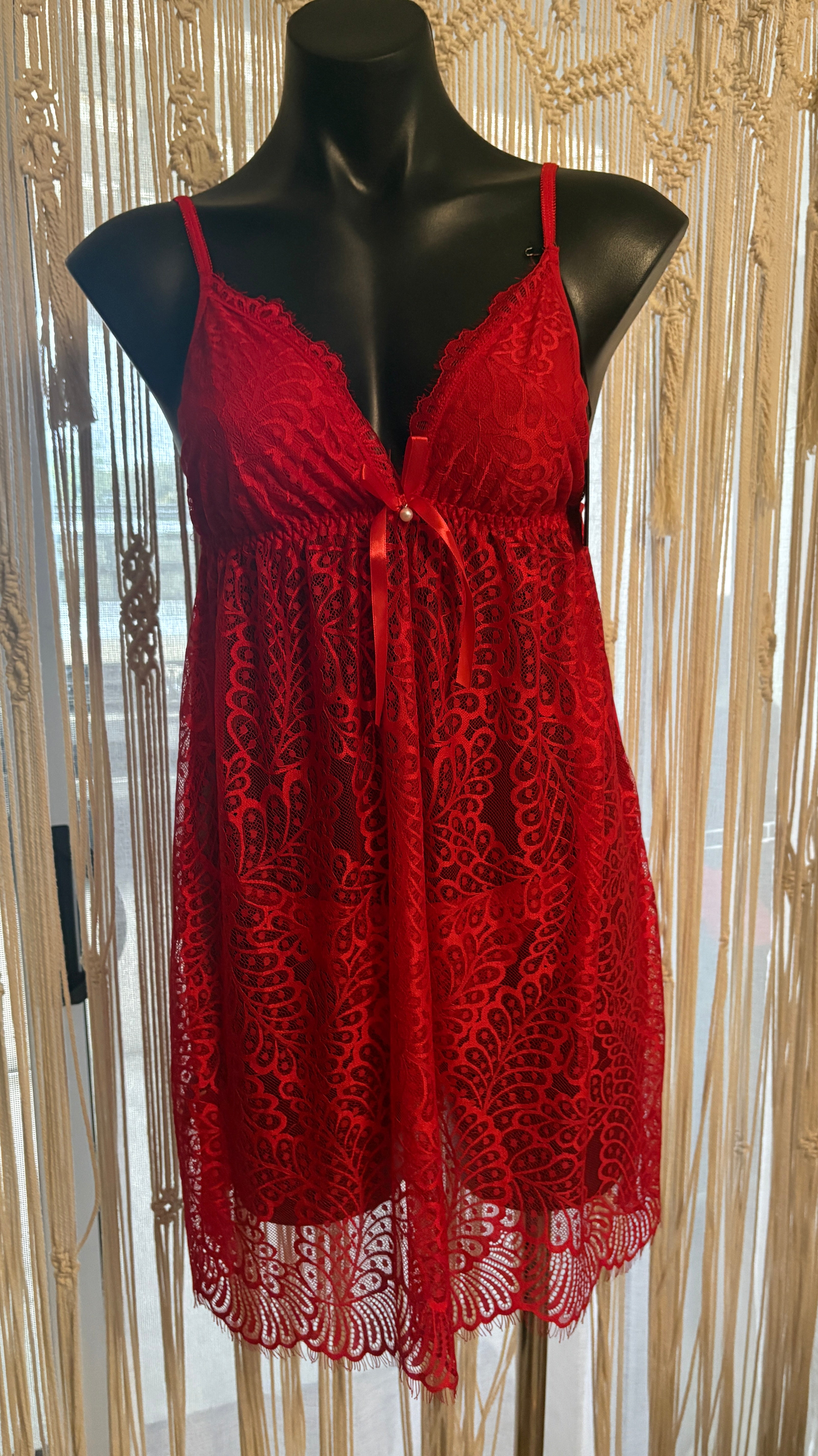 Slinky Red lace night dress, g-string and matching robe - Size 8 - 12 $20 - The Blackmarket Lingerie