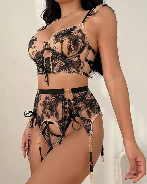 You're My Weakness Lace Bustier Lingerie Set sexy 3 piece premium lingerie