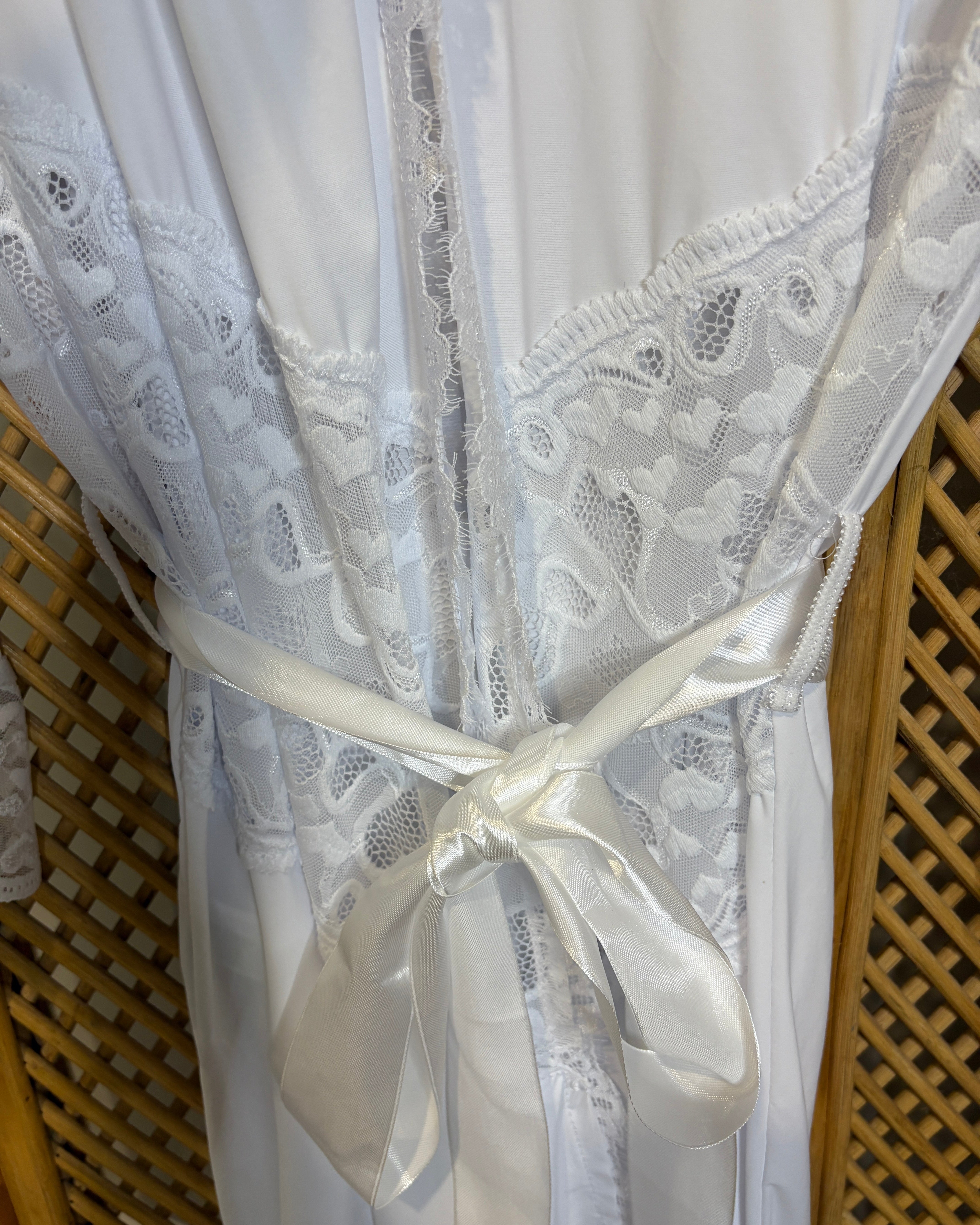 Satin Ribbon Tie Up on White Let Love In Robe