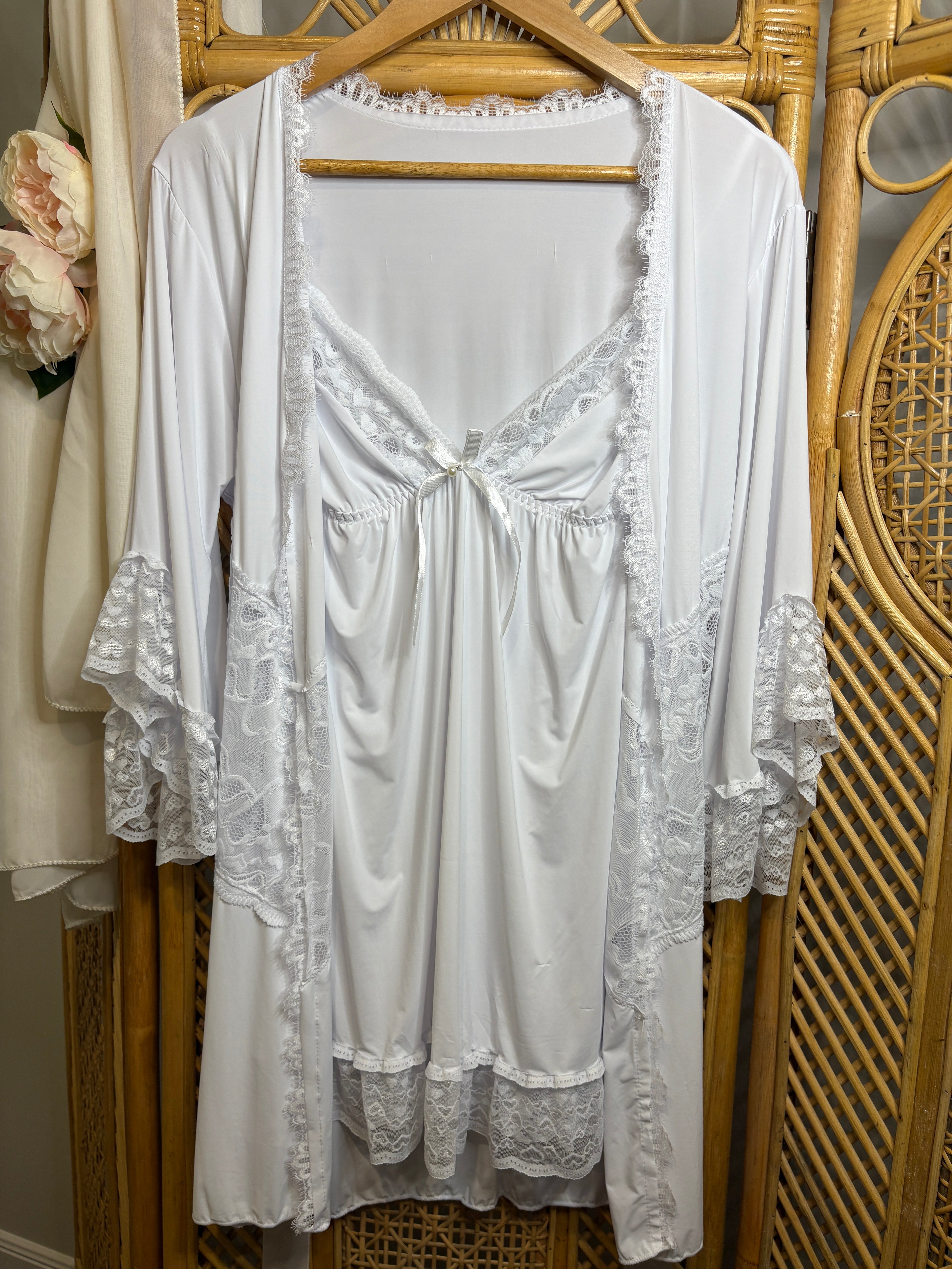 Let Love In Slinky White Nightdress and Matching Robe from The Blackmarket Lingerie
