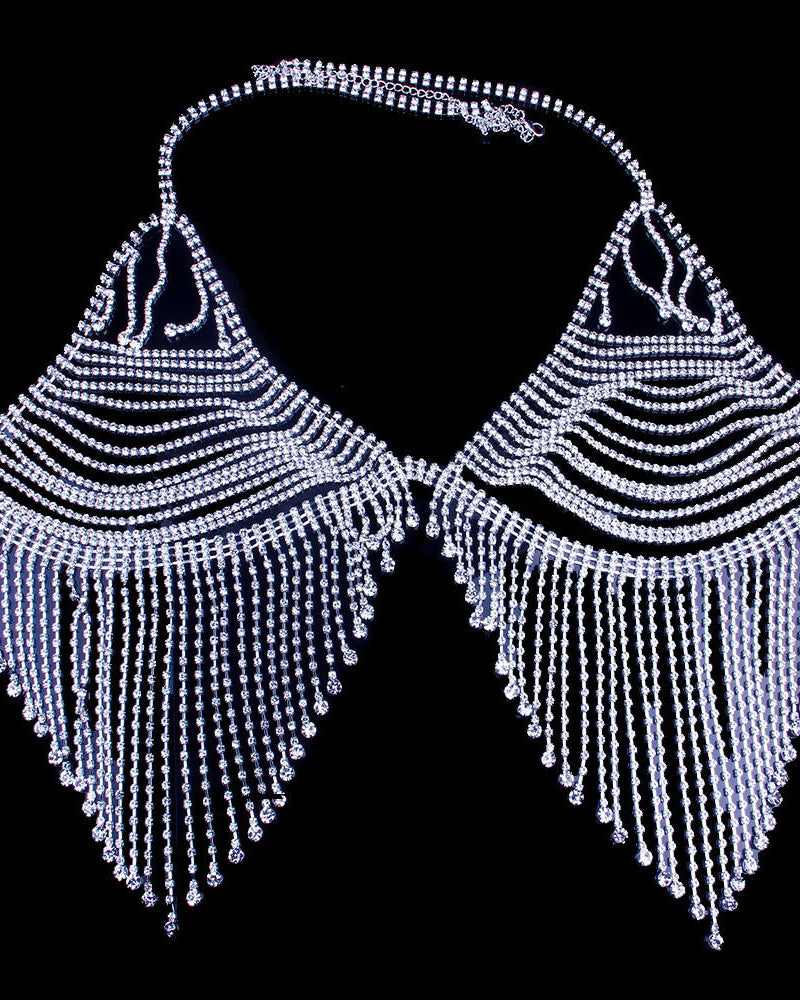 Flat lay of he crystal rhinestone bra perfect for performers