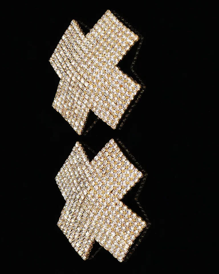 Hidden Assets - Crystal Cross Nipple Covers/Pasties - Silver or Gold - The Blackmarket Lingerie