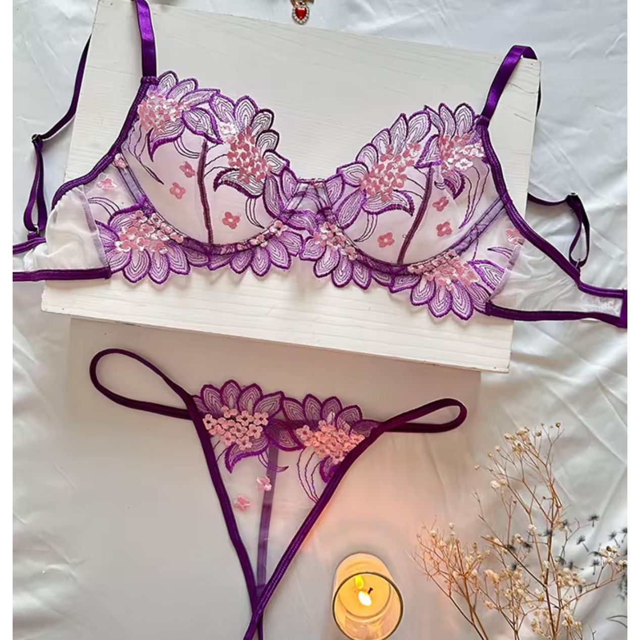 Purple Passion - Floral Lace Bra and G set