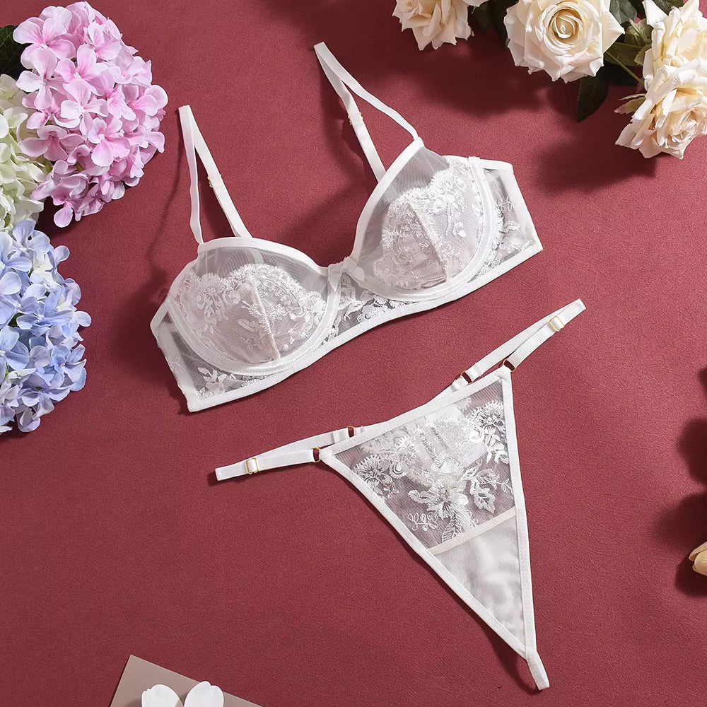 Catch Your Breath Bra and Gstring White Lace Lingerie