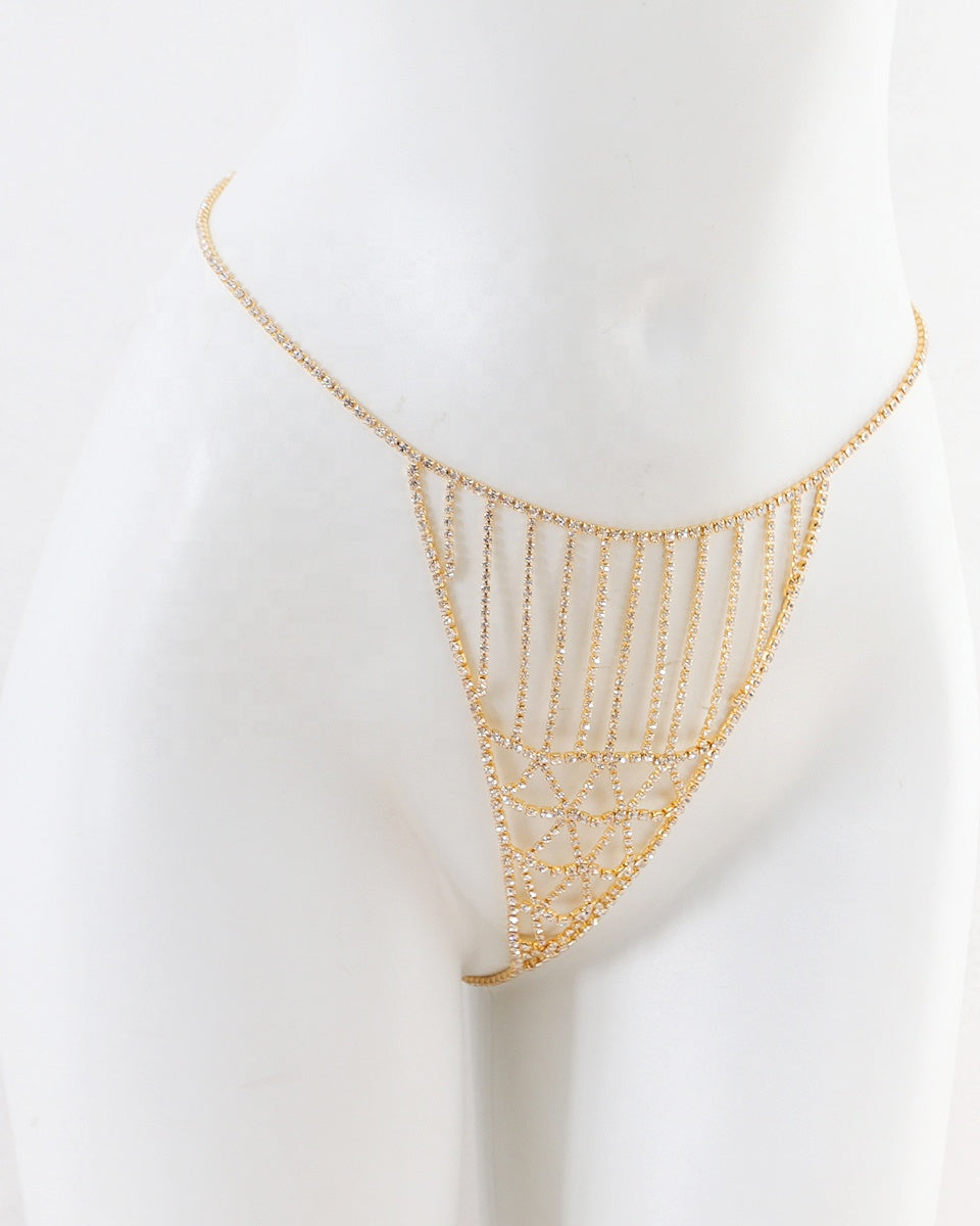 gold chain lingerie brief with draped adjustable chains