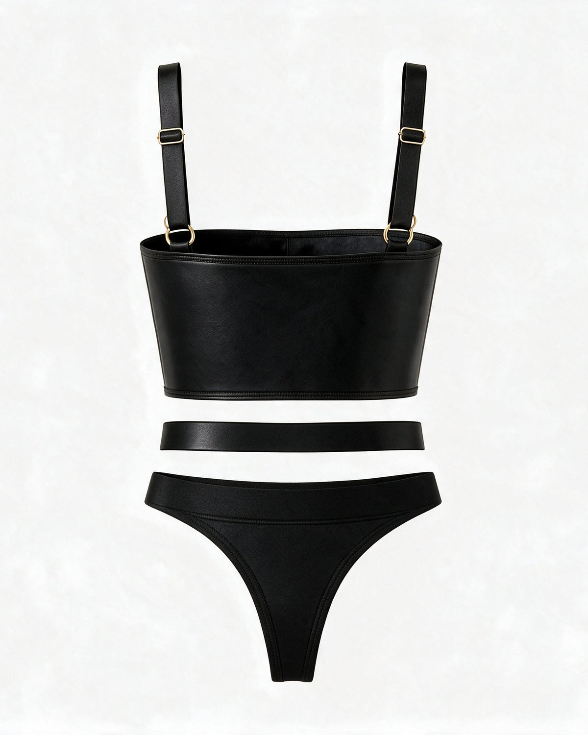 Back view of Double Up black lingerie set with double waistband G-string