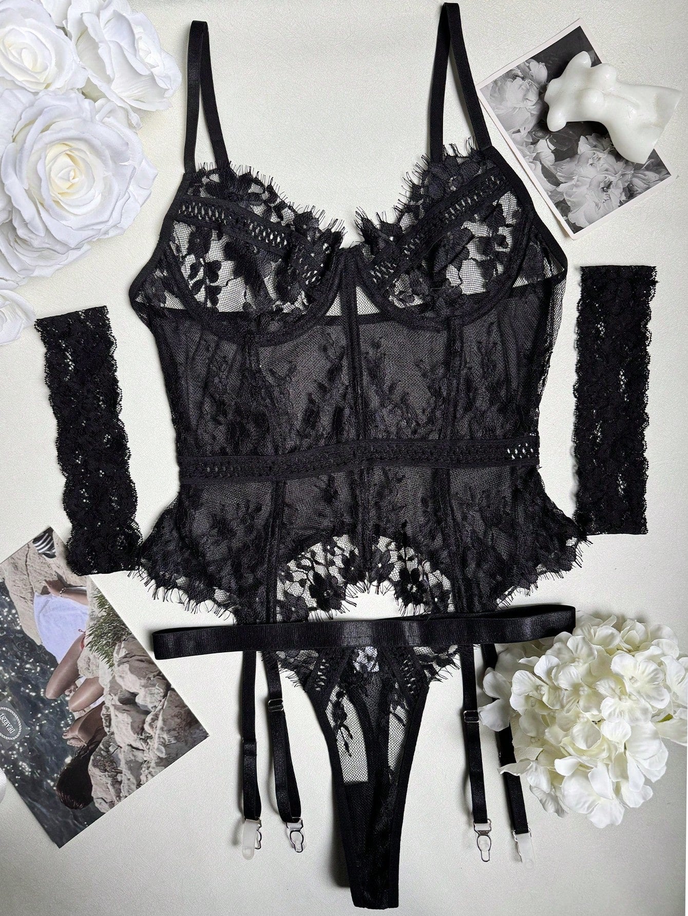 structured lace lingerie set designed for shaping and support