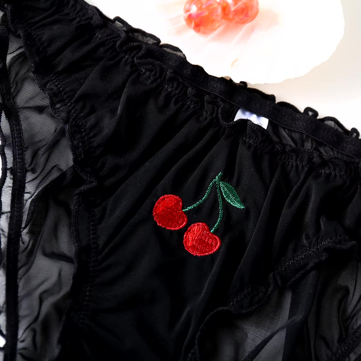 Womens underwear brief in black with cherry motif