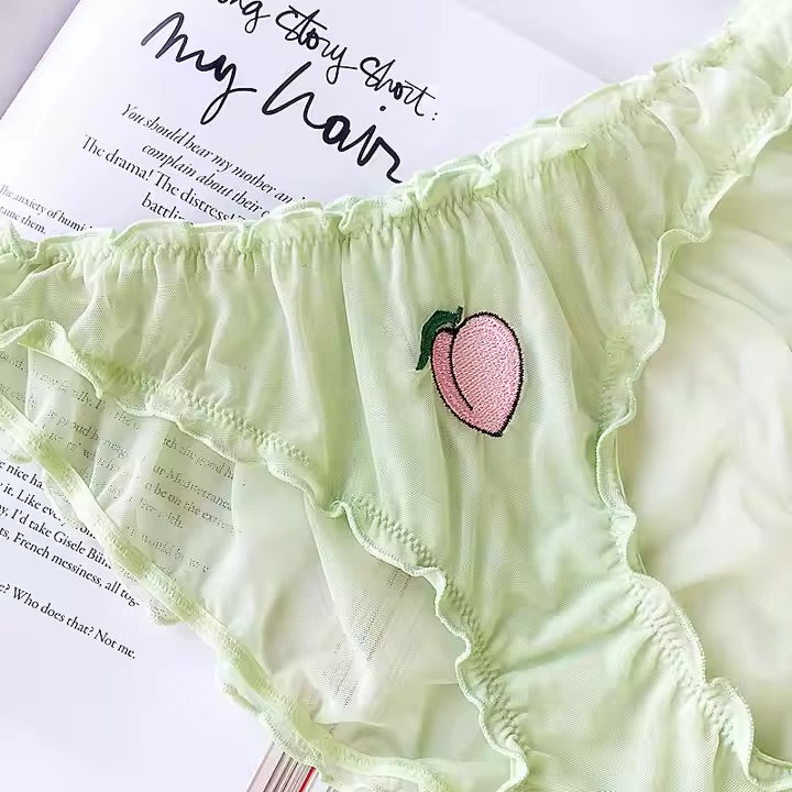 Womens underwear brief in pale green with peach motif