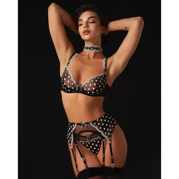 Aim To Please - sheer & lacey 4 piece set - The Blackmarket Lingerie and Swimwear