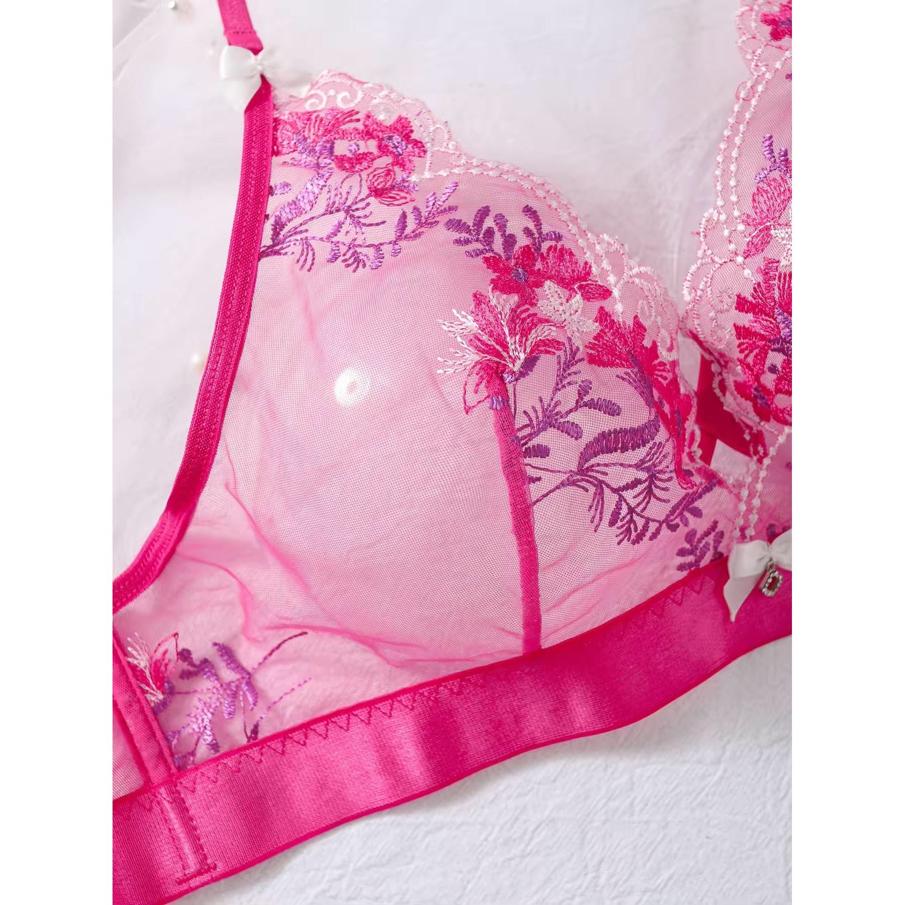 Hello Sweetheart pink sheer lace wirefree bra and matching brief from The Blackmarket