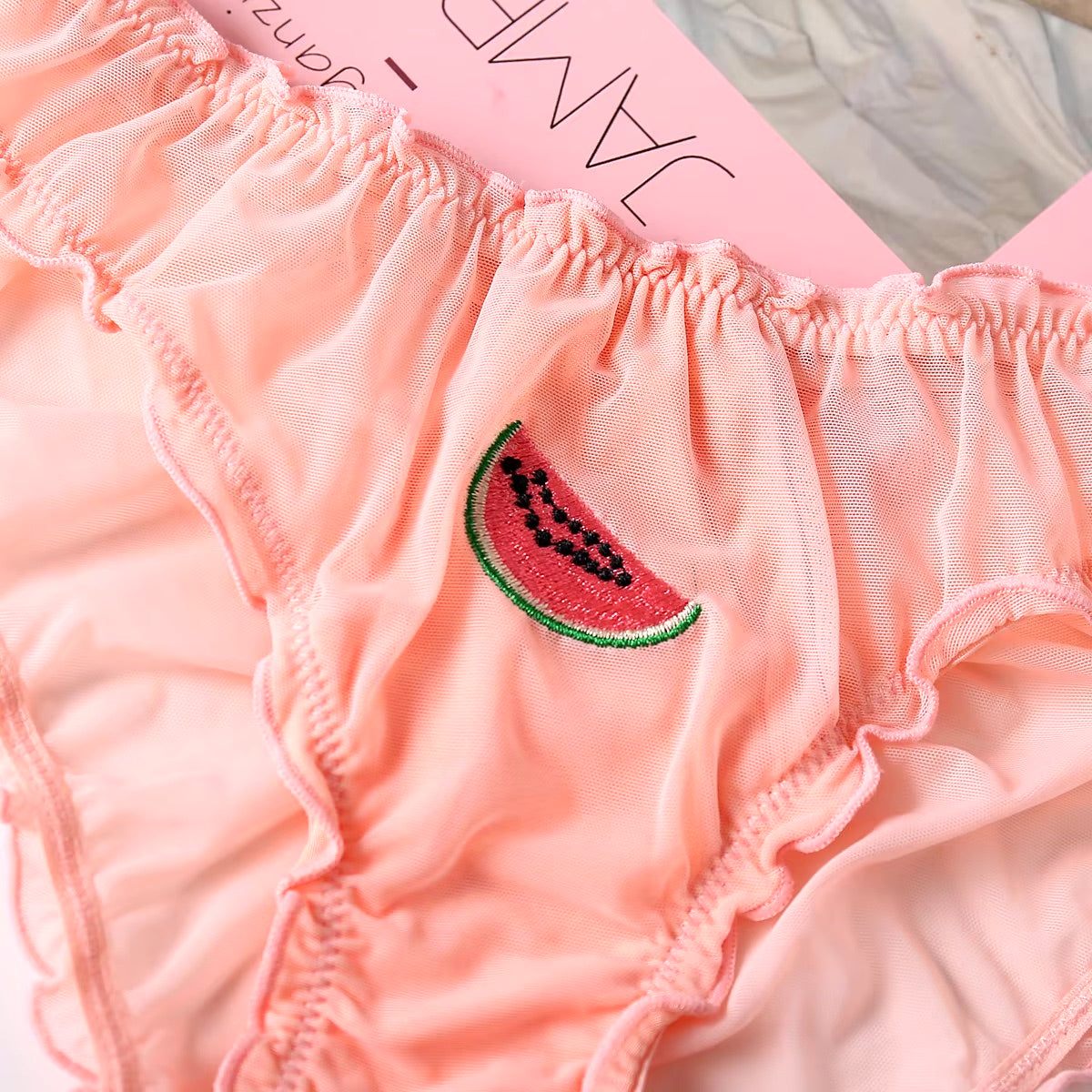 Pink womens briefs underwear with watermelon motif