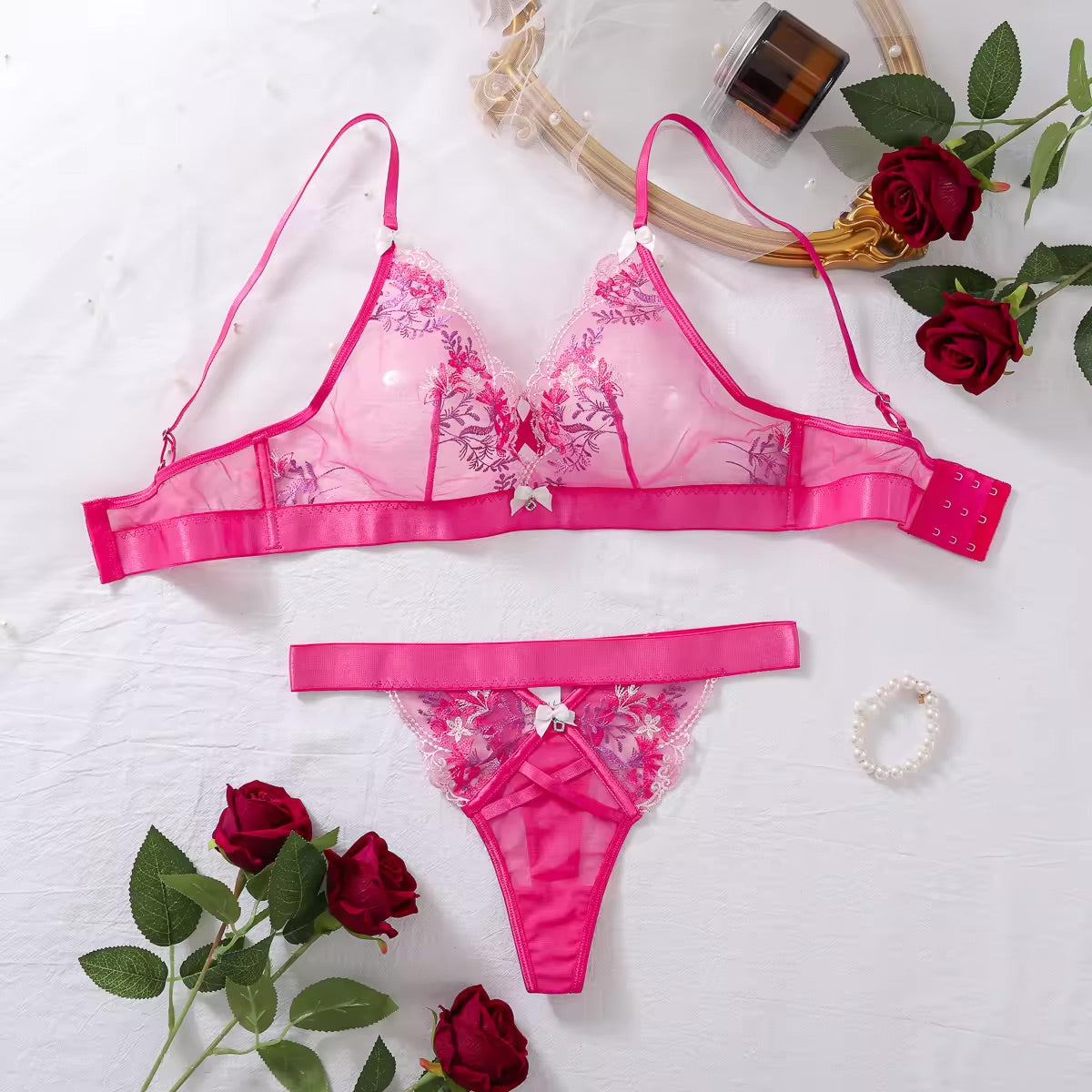 Hello Sweetheart pink sheer lace wirefree bra and matching brief from The Blackmarket