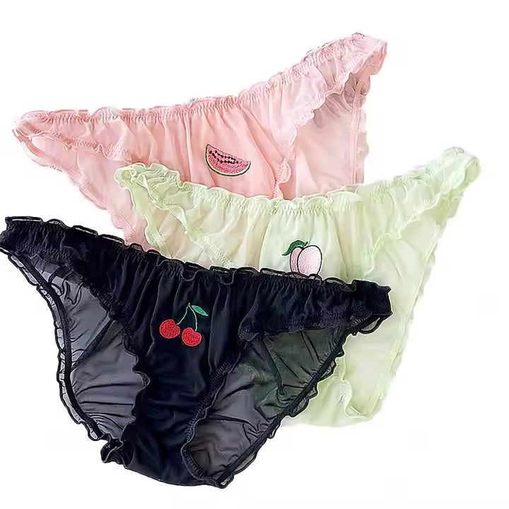 Three pack of womens briefs underwear with fruit motifs