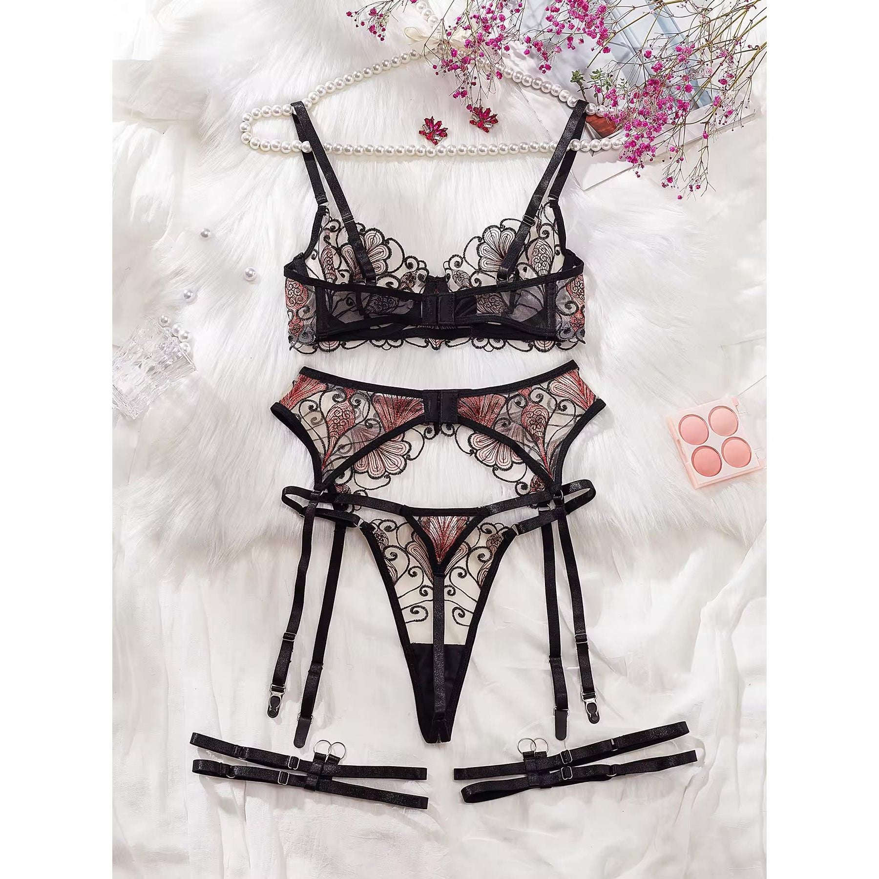 Oh Me Oh My set - Bra, G, Garter Belt and Garter Set - The Blackmarket Lingerie and Swimwear