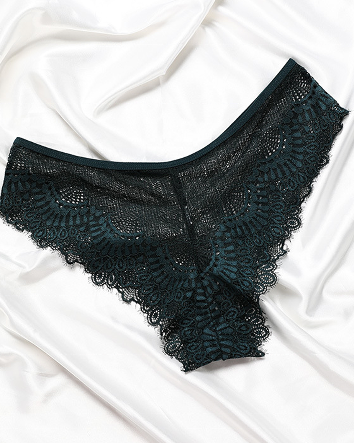 Forest green lace briefs with scalloped edging and cheeky cut
