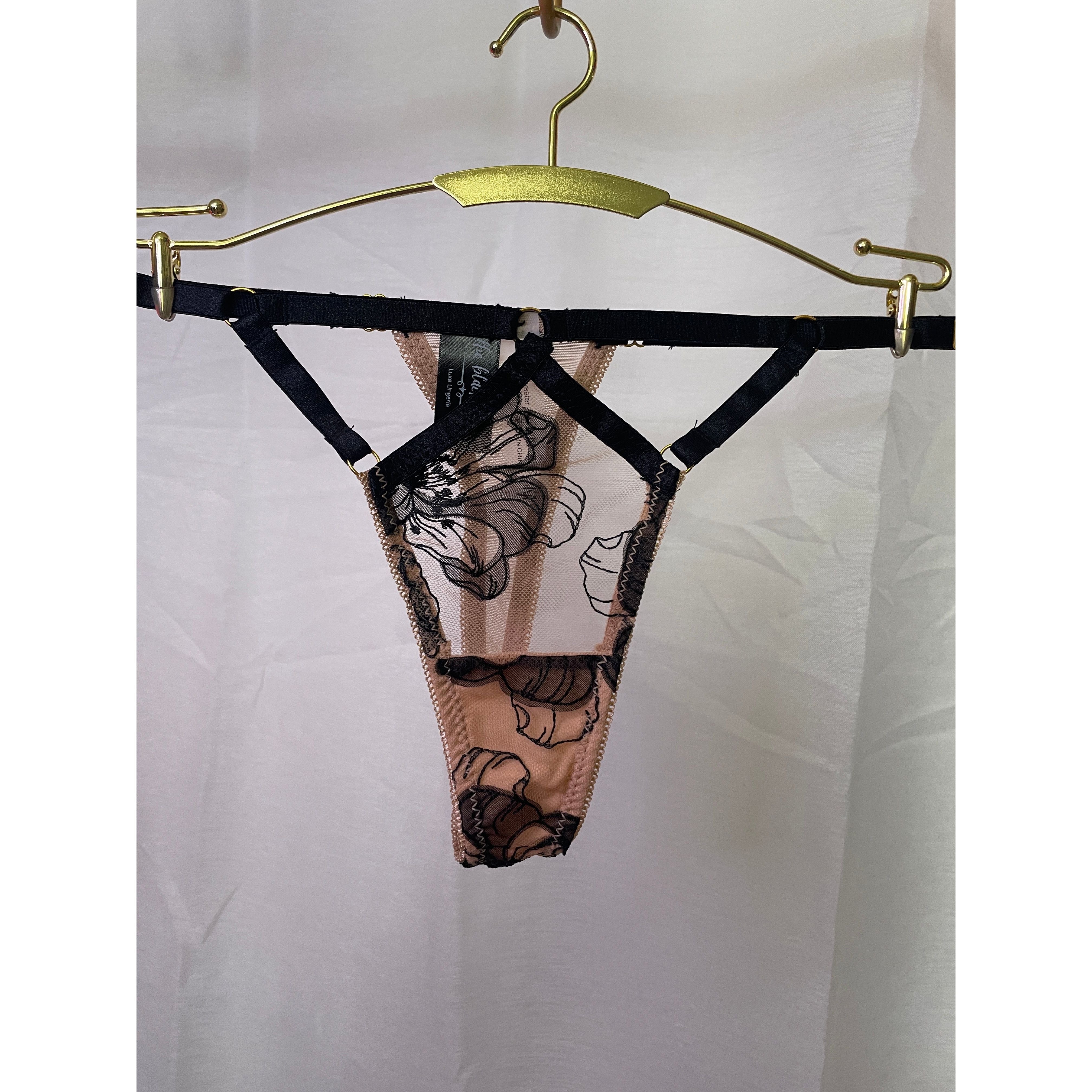 You're My Weakness black and gold lace lingerie set bra, g and garter belt