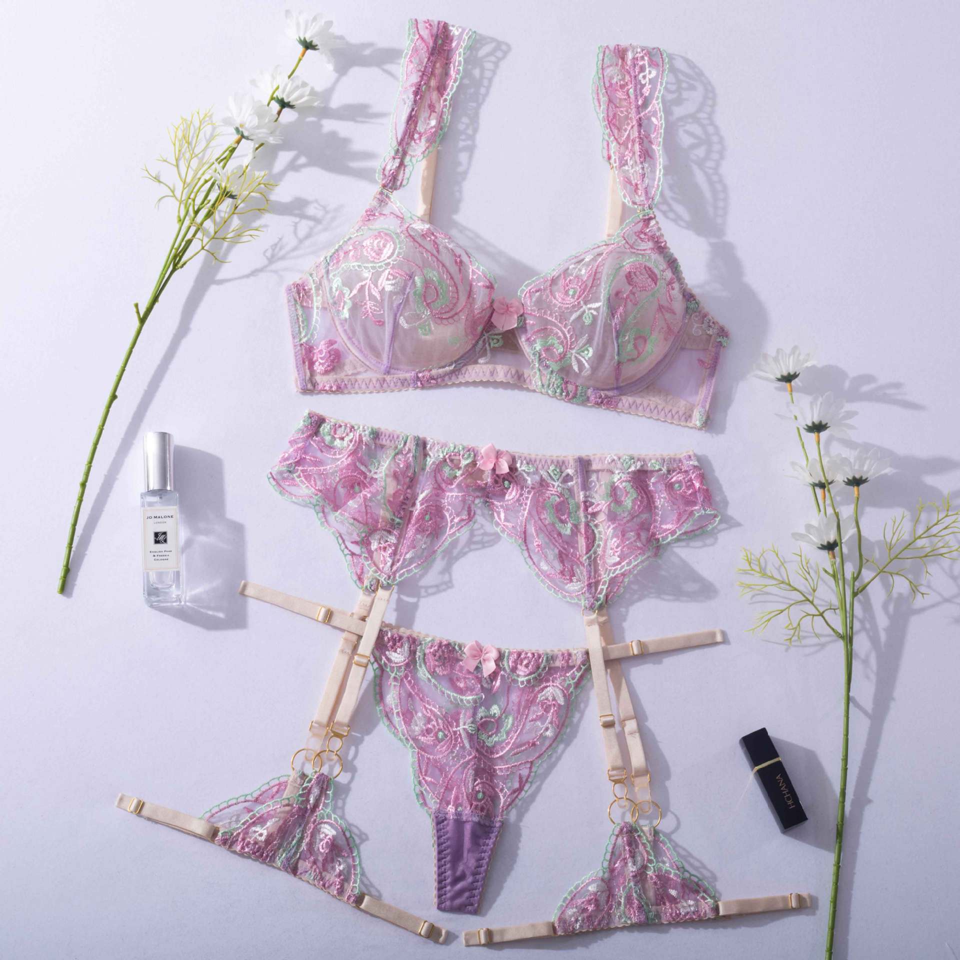 Fancy Your Chances - Bra, G, Garter Belt and Garters Set - The Blackmarket Lingerie and Swimwear