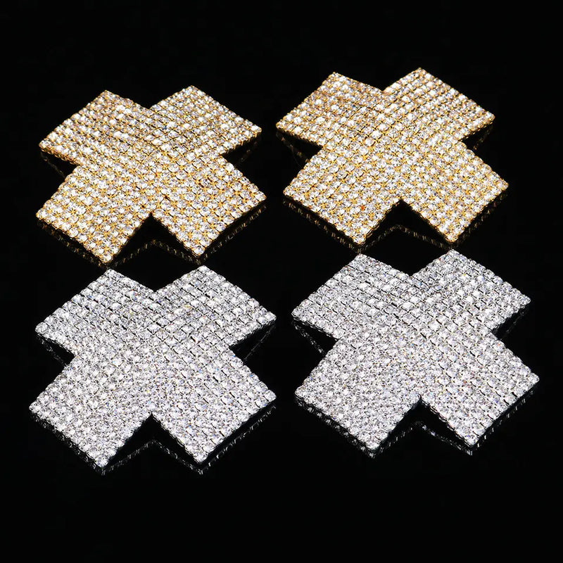 Hidden Assets - Crystal Cross Nipple Covers/Pasties - Silver or Gold - The Blackmarket Lingerie and Swimwear